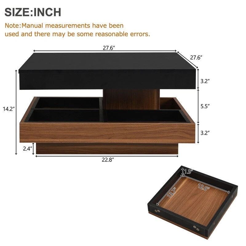 Multi-Functional Rotating Coffee Table, 3 Removable Trays, 220 lb Weight Capacity, MDF & Veneer