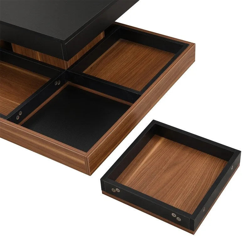 Multi-Functional Rotating Coffee Table, 3 Removable Trays, 220 lb Weight Capacity, MDF & Veneer
