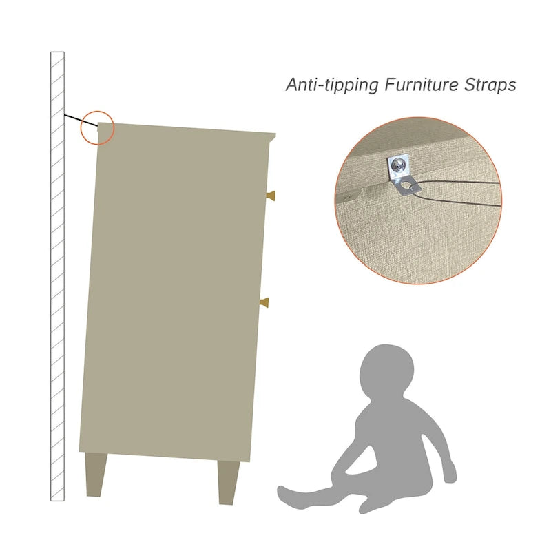 A three-in-one wide modern dressing table, equipped with 8 drawers and 4 adjustable compartments, includes an anti-tipping safety kit and a faux linen finish.