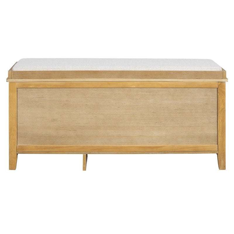 Shoe Storage Bench with Cushion, Rattan & Gold Handles, Adjustable Shelves, Supports 350 lbs Top Weight