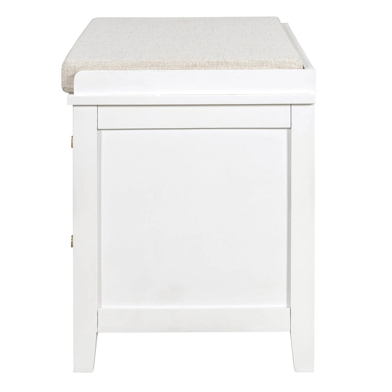 Shoe Storage Bench with Cushion, Rattan & Gold Handles, Adjustable Shelves, Supports 350 lbs Top Weight