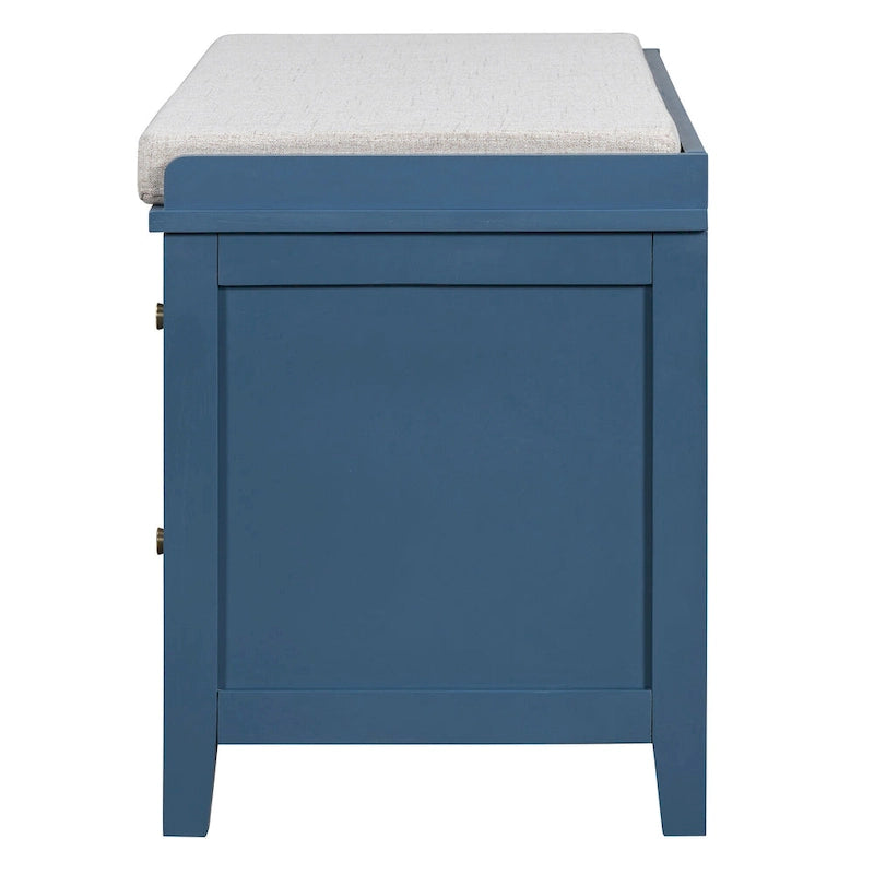 Shoe Storage Bench with Cushion, Rattan & Gold Handles, Adjustable Shelves, Supports 350 lbs Top Weight