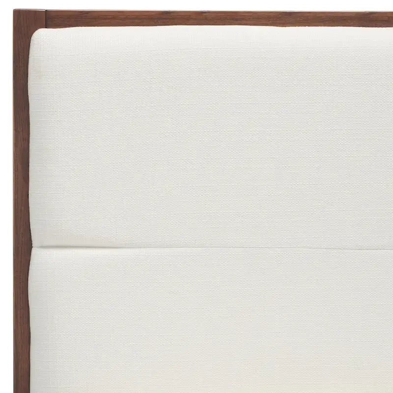 Modern Upholstered Counter Stool with Cushioned Seat & Tufted Back, White Linen & Black Tapered Wood Legs