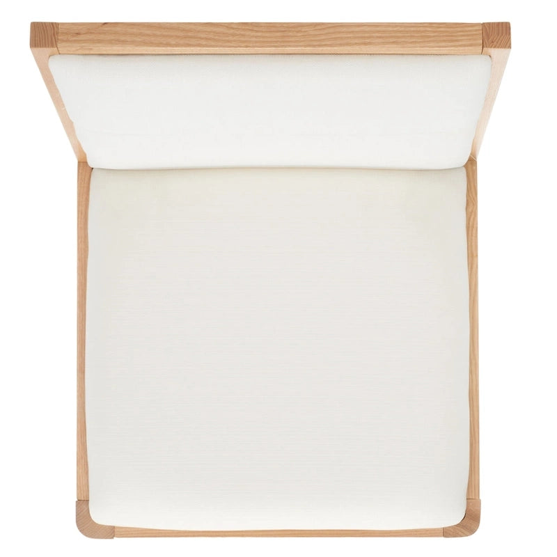 Modern Upholstered Counter Stool with Cushioned Seat & Tufted Back, White Linen & Black Tapered Wood Legs