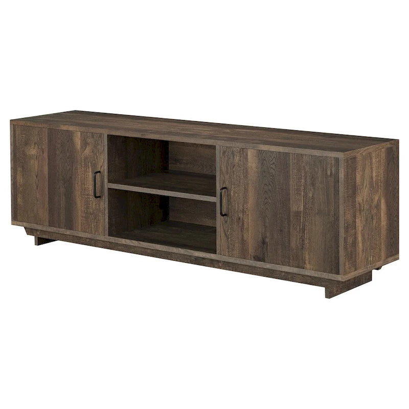 63-inch Rustic Double-Tier TV Stand with 2 Storage Cabinets, Distressed Oak Finish for TVs up to 70"