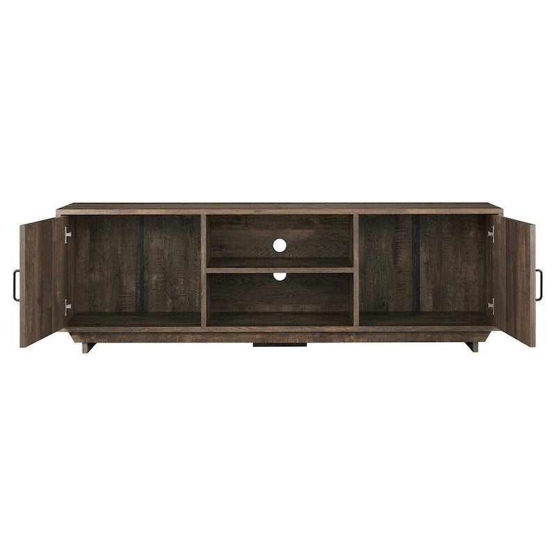 63-inch Rustic Double-Tier TV Stand with 2 Storage Cabinets, Distressed Oak Finish for TVs up to 70"