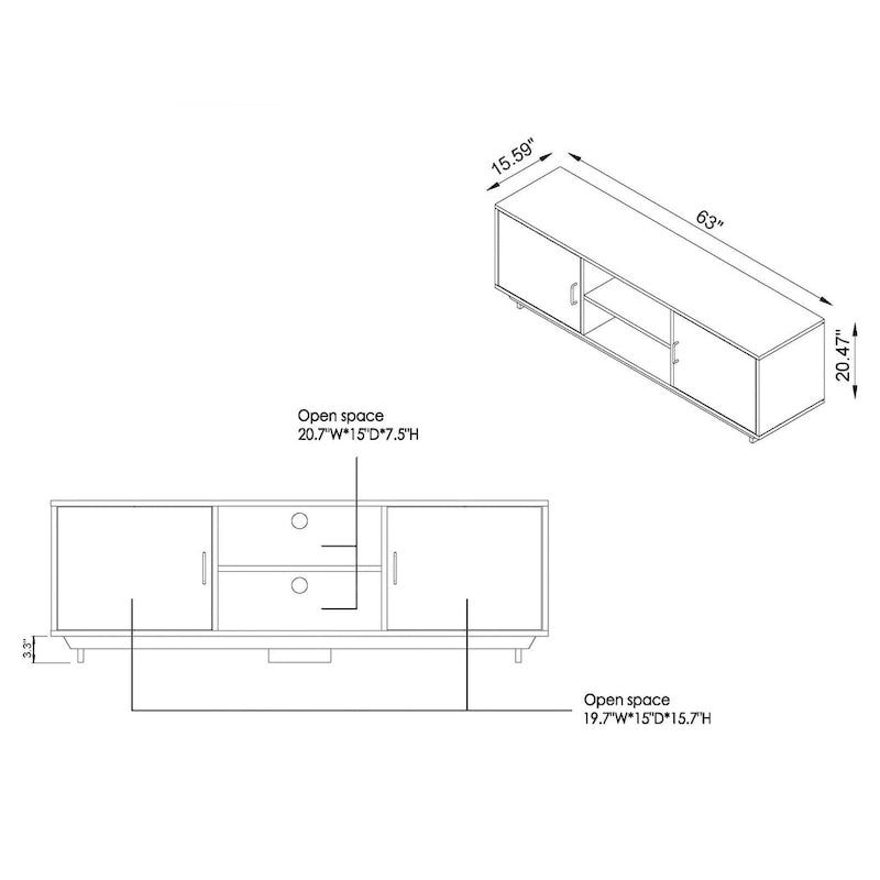 63-inch Rustic Double-Tier TV Stand with 2 Storage Cabinets, Distressed Oak Finish for TVs up to 70"