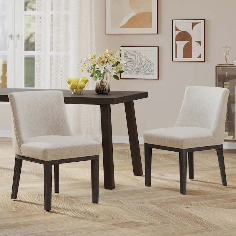 Fabric Upholstered Dining Chairs with Rubberwood Legs, Set of 2