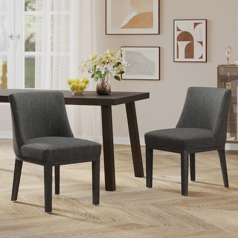 Fabric Upholstered Dining Chairs with Rubberwood Legs, Set of 2