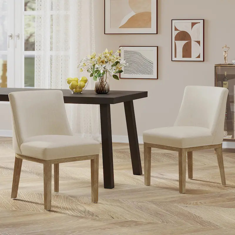 Fabric Upholstered Dining Chairs with Rubberwood Legs, Set of 2