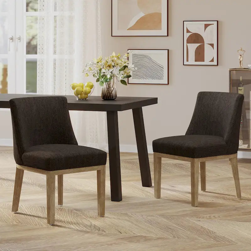 Fabric Upholstered Dining Chairs with Rubberwood Legs, Set of 2