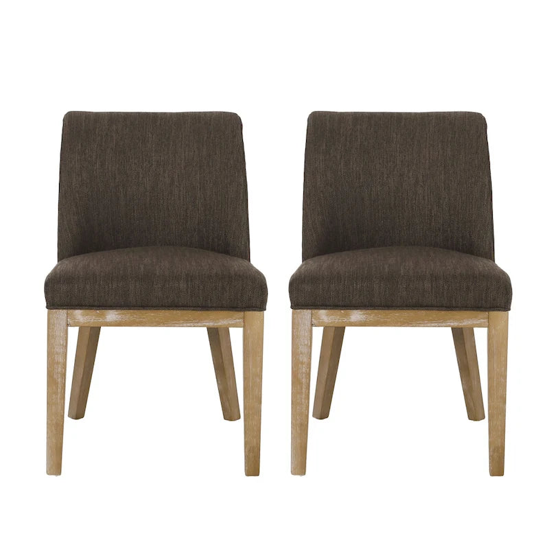 Fabric Upholstered Dining Chairs with Rubberwood Legs, Set of 2