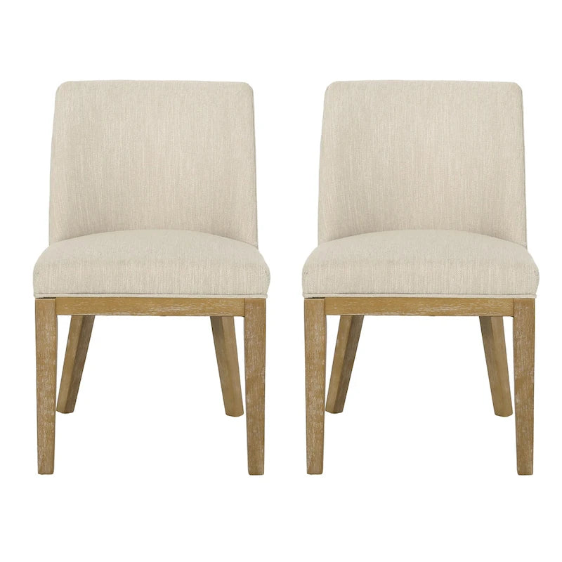 Fabric Upholstered Dining Chairs with Rubberwood Legs, Set of 2