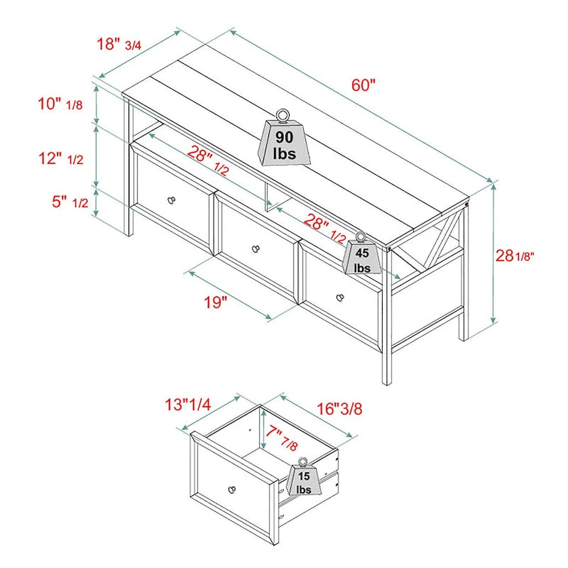 Middlebrook 60-inch Rustic 3-Drawer TV Stand