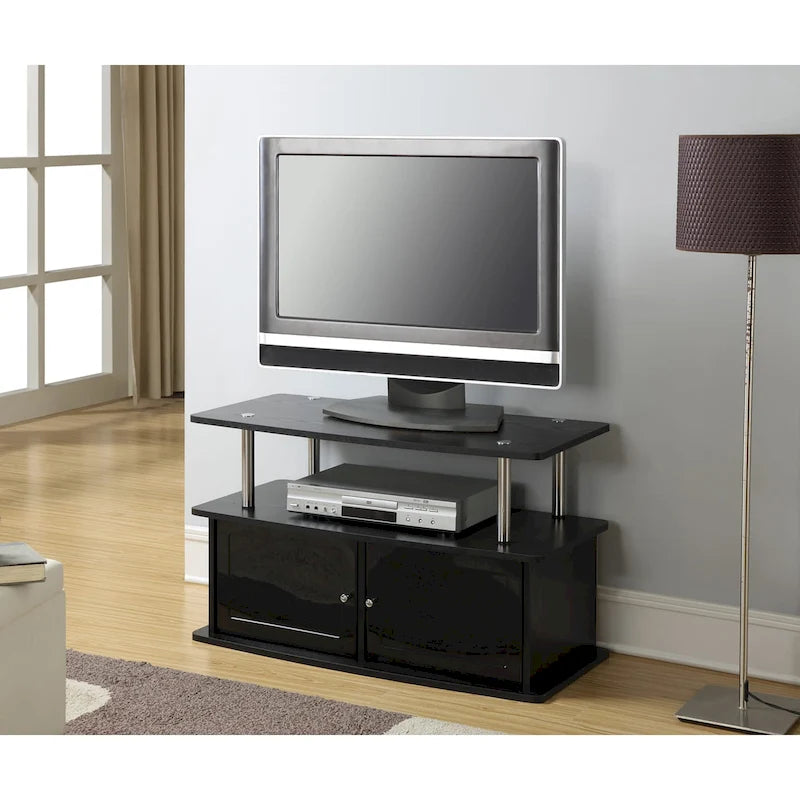 35.5" TV Stand for TVs up to 40", 2 Storage Cabinets & Open Shelves, Modern Design with Steel Legs