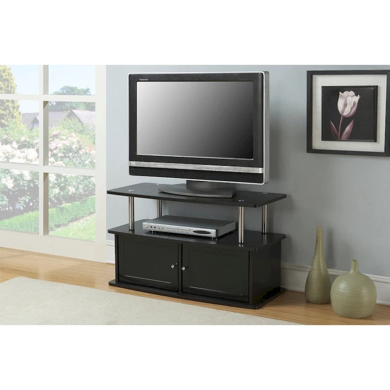 35.5" TV Stand for TVs up to 40", 2 Storage Cabinets & Open Shelves, Modern Design with Steel Legs