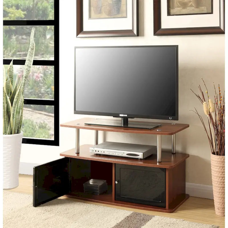 35.5" TV Stand for TVs up to 40", 2 Storage Cabinets & Open Shelves, Modern Design with Steel Legs