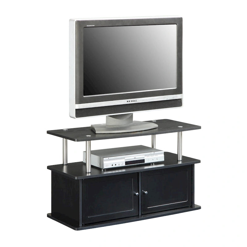35.5" TV Stand for TVs up to 40", 2 Storage Cabinets & Open Shelves, Modern Design with Steel Legs