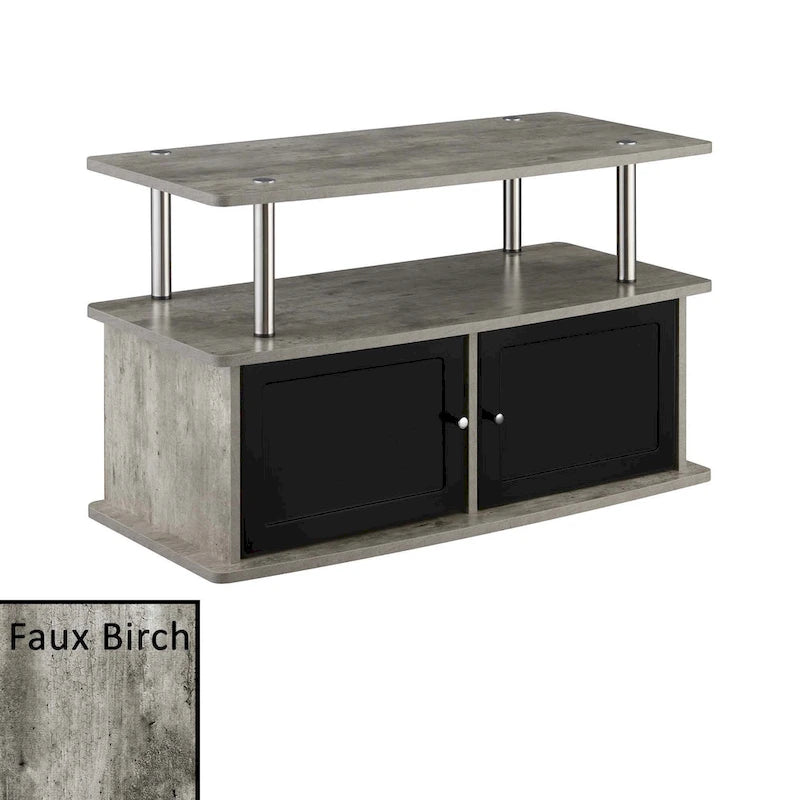 35.5" TV Stand for TVs up to 40", 2 Storage Cabinets & Open Shelves, Modern Design with Steel Legs