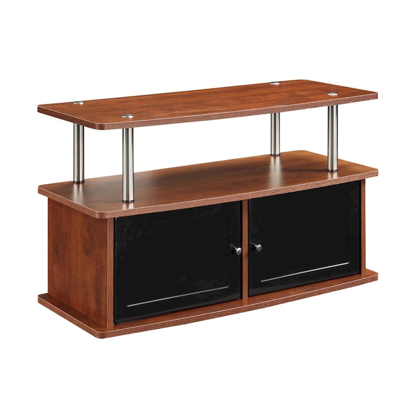 35.5" TV Stand for TVs up to 40", 2 Storage Cabinets & Open Shelves, Modern Design with Steel Legs