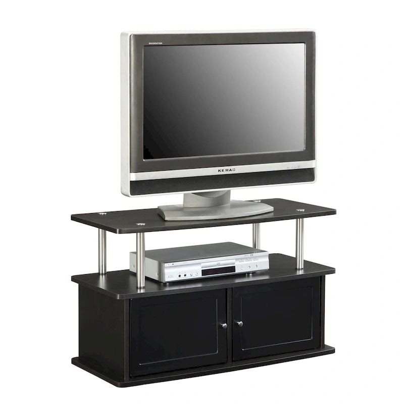 35.5" TV Stand for TVs up to 40", 2 Storage Cabinets & Open Shelves, Modern Design with Steel Legs