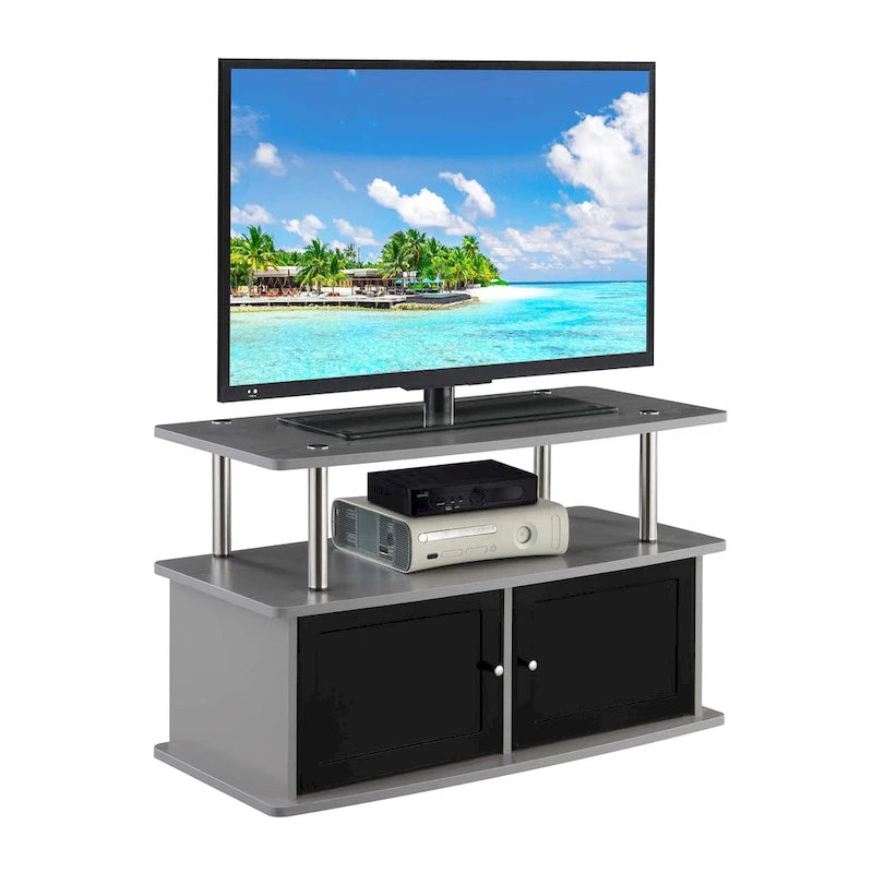 35.5" TV Stand for TVs up to 40", 2 Storage Cabinets & Open Shelves, Modern Design with Steel Legs