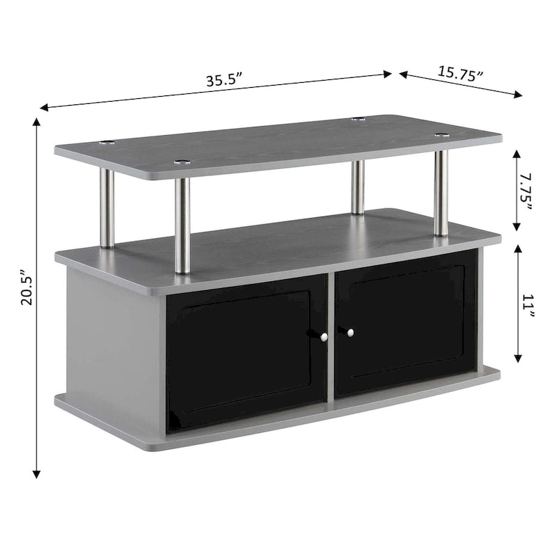35.5" TV Stand for TVs up to 40", 2 Storage Cabinets & Open Shelves, Modern Design with Steel Legs