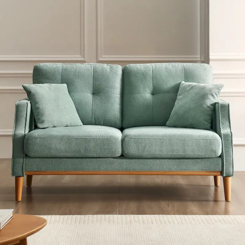 Mid-Century Modern Loveseat Sofa with USB Charging Ports, High-Density Foam & Pine Wood Frame