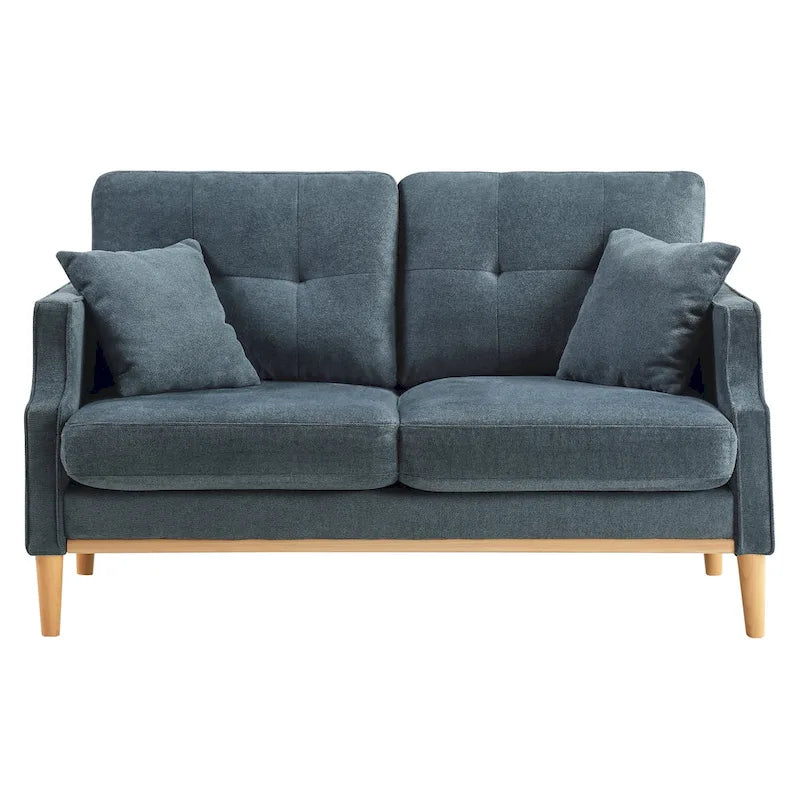 Mid-Century Modern Loveseat Sofa with USB Charging Ports, High-Density Foam & Pine Wood Frame