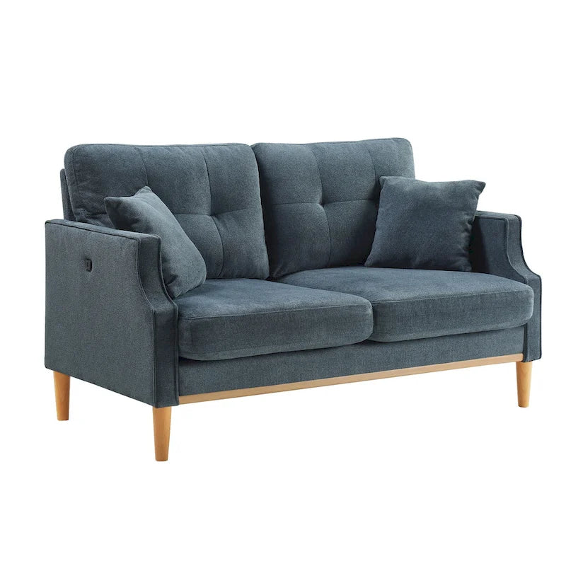 Mid-Century Modern Loveseat Sofa with USB Charging Ports, High-Density Foam & Pine Wood Frame