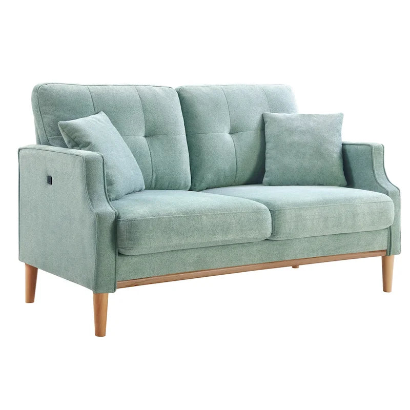Mid-Century Modern Loveseat Sofa with USB Charging Ports, High-Density Foam & Pine Wood Frame