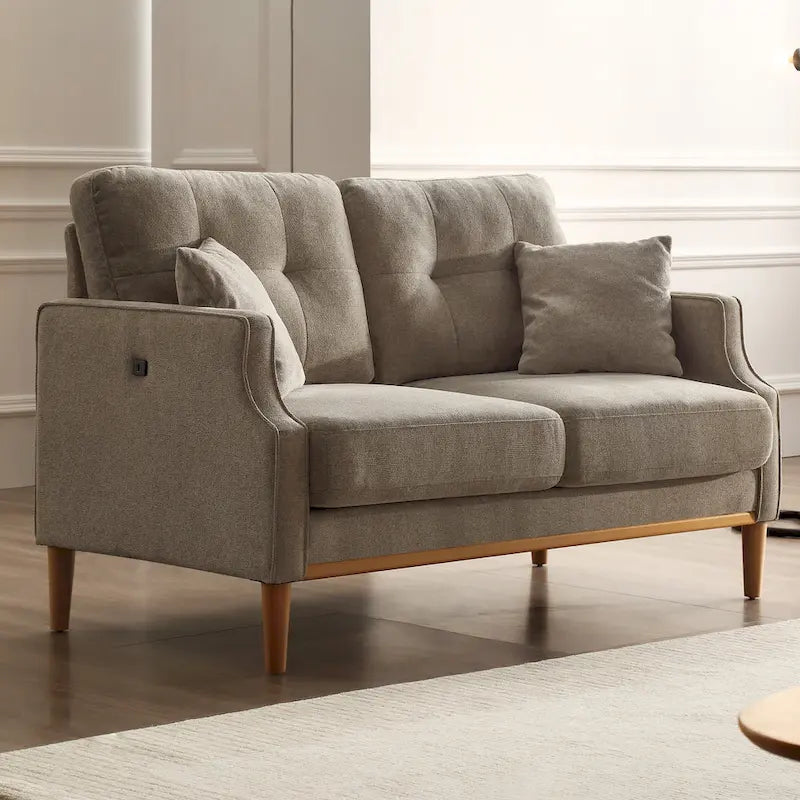 Mid-Century Modern Loveseat Sofa with USB Charging Ports, High-Density Foam & Pine Wood Frame