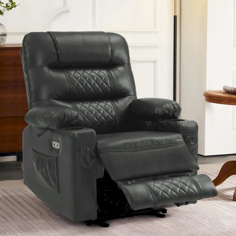Power Lift Recliner Chair with Vibration Massage & Heat, Extendable Footrest, Supports 320 lbs, Breathable Leather