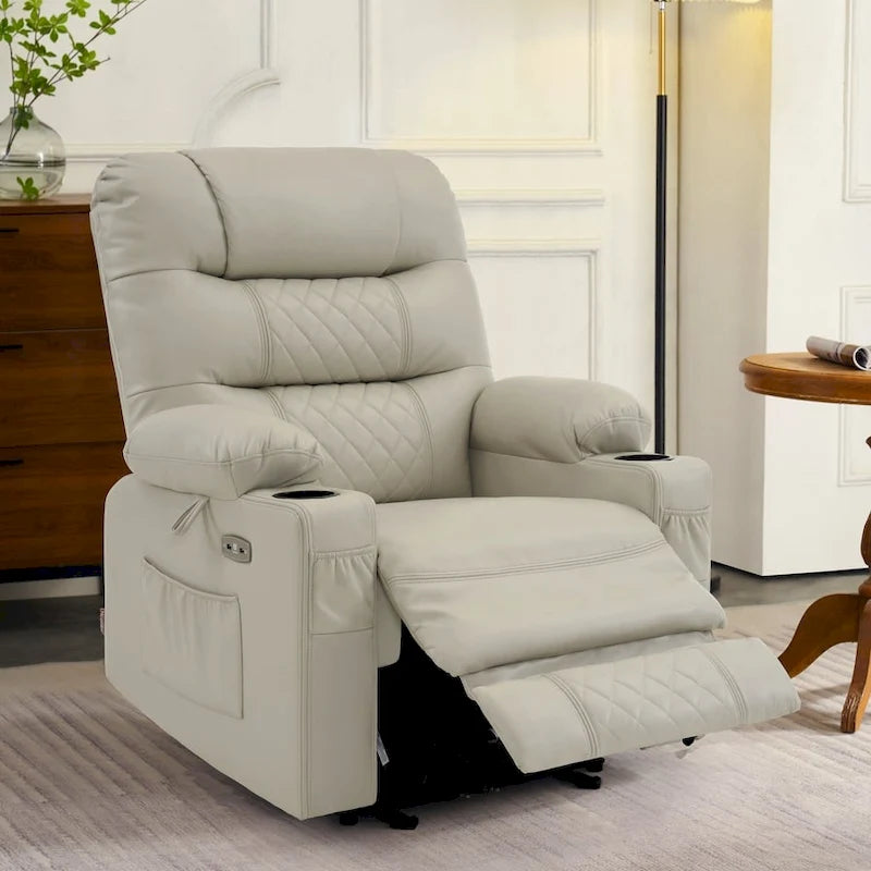 Power Lift Recliner Chair with Vibration Massage & Heat, Extendable Footrest, Supports 320 lbs, Breathable Leather