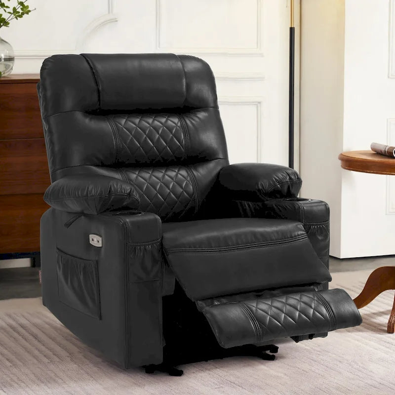 Power Lift Recliner Chair with Vibration Massage & Heat, Extendable Footrest, Supports 320 lbs, Breathable Leather