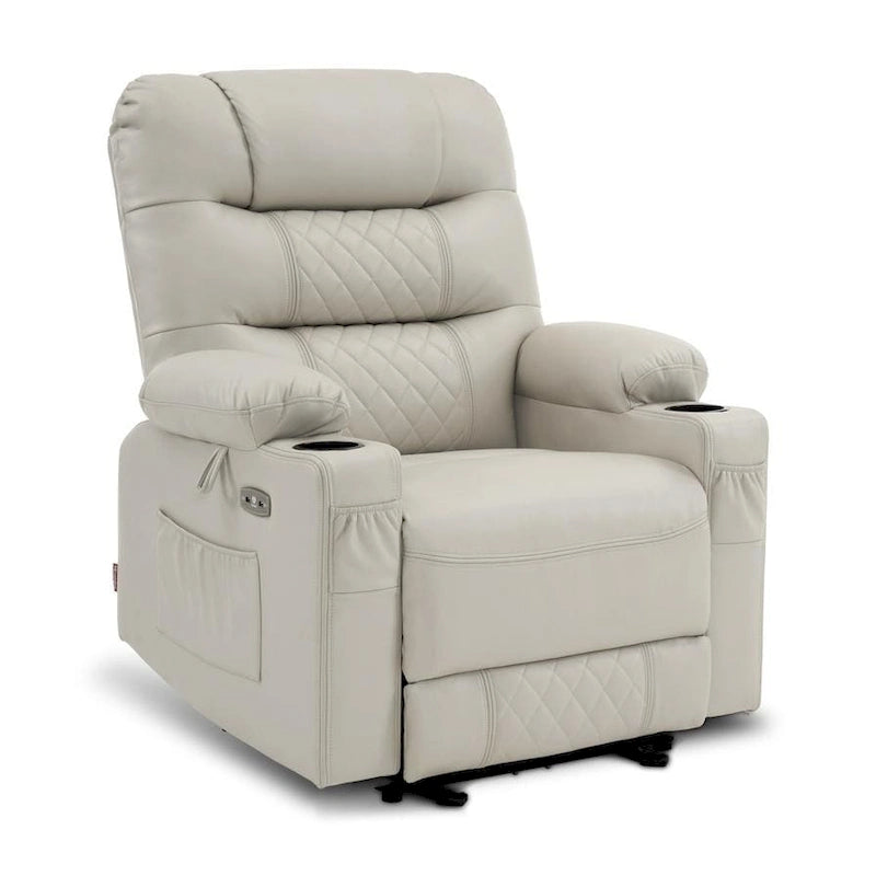 Power Lift Recliner Chair with Vibration Massage & Heat, Extendable Footrest, Supports 320 lbs, Breathable Leather