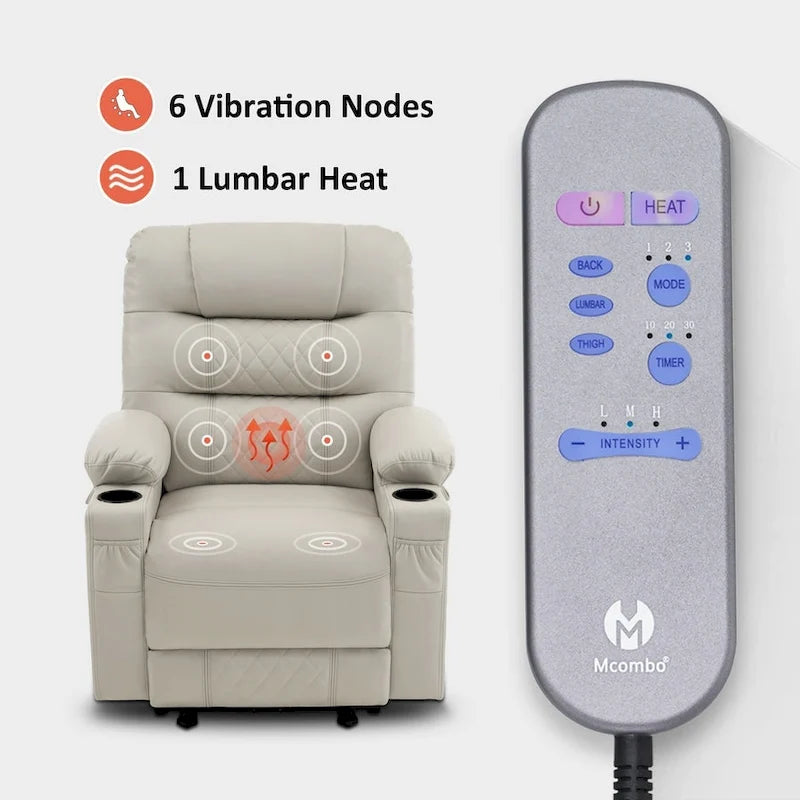 Power Lift Recliner Chair with Vibration Massage & Heat, Extendable Footrest, Supports 320 lbs, Breathable Leather