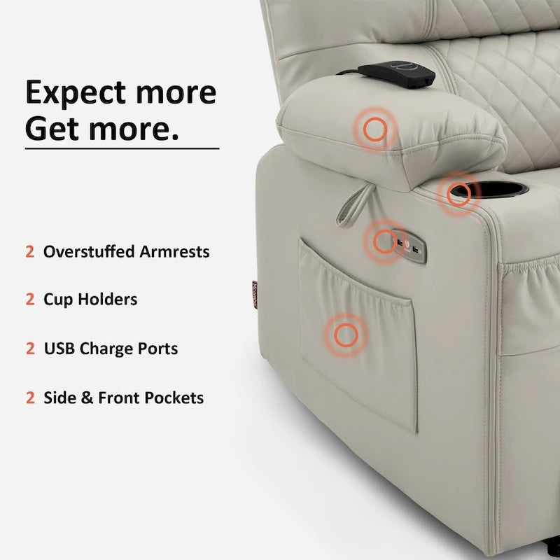 Power Lift Recliner Chair with Vibration Massage & Heat, Extendable Footrest, Supports 320 lbs, Breathable Leather