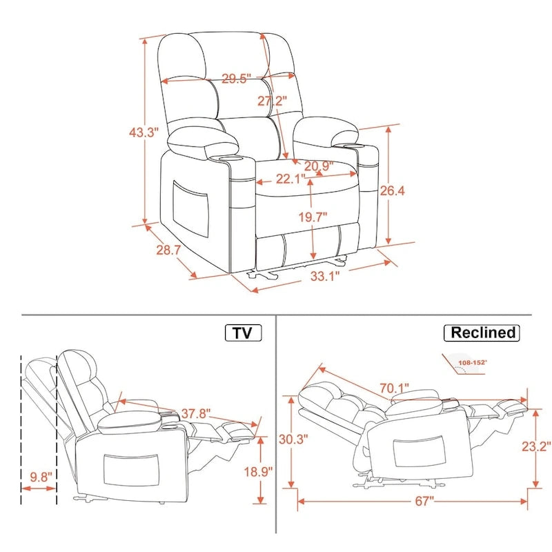 Power Lift Recliner Chair with Vibration Massage & Heat, Extendable Footrest, Supports 320 lbs, Breathable Leather