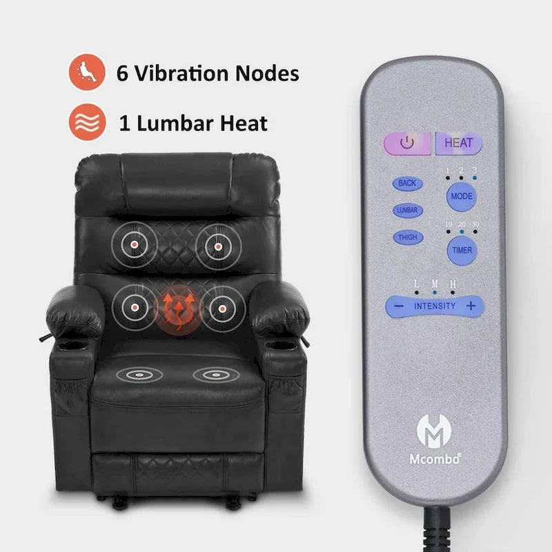 Power Lift Recliner Chair with Vibration Massage & Heat, Extendable Footrest, Supports 320 lbs, Breathable Leather