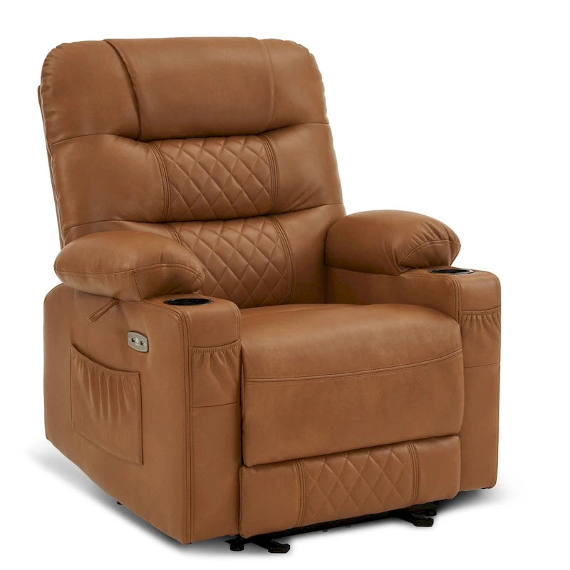 Power Lift Recliner Chair with Vibration Massage & Heat, Extendable Footrest, Supports 320 lbs, Breathable Leather