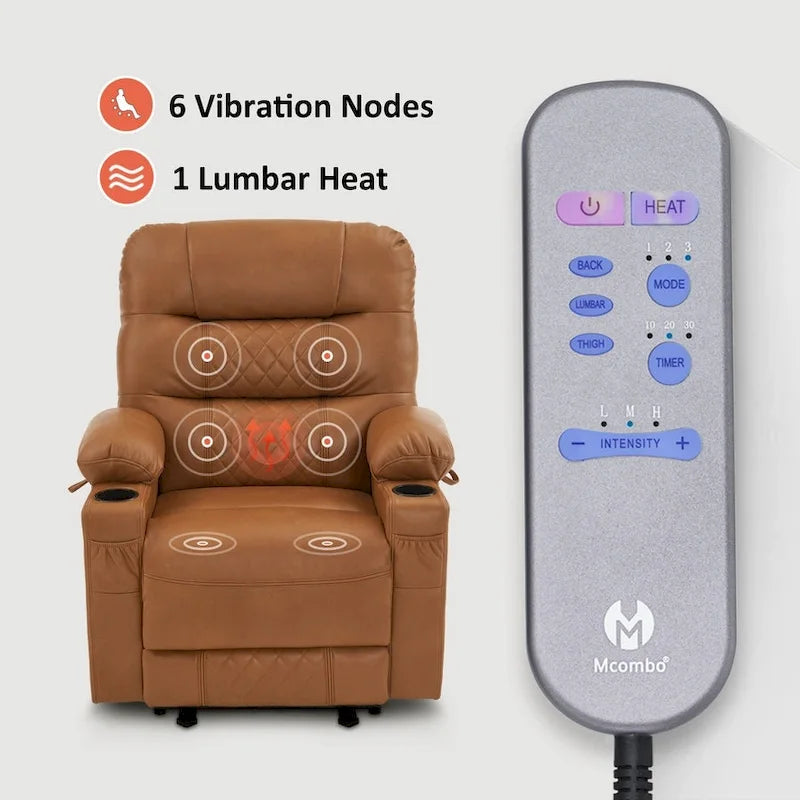 Power Lift Recliner Chair with Vibration Massage & Heat, Extendable Footrest, Supports 320 lbs, Breathable Leather