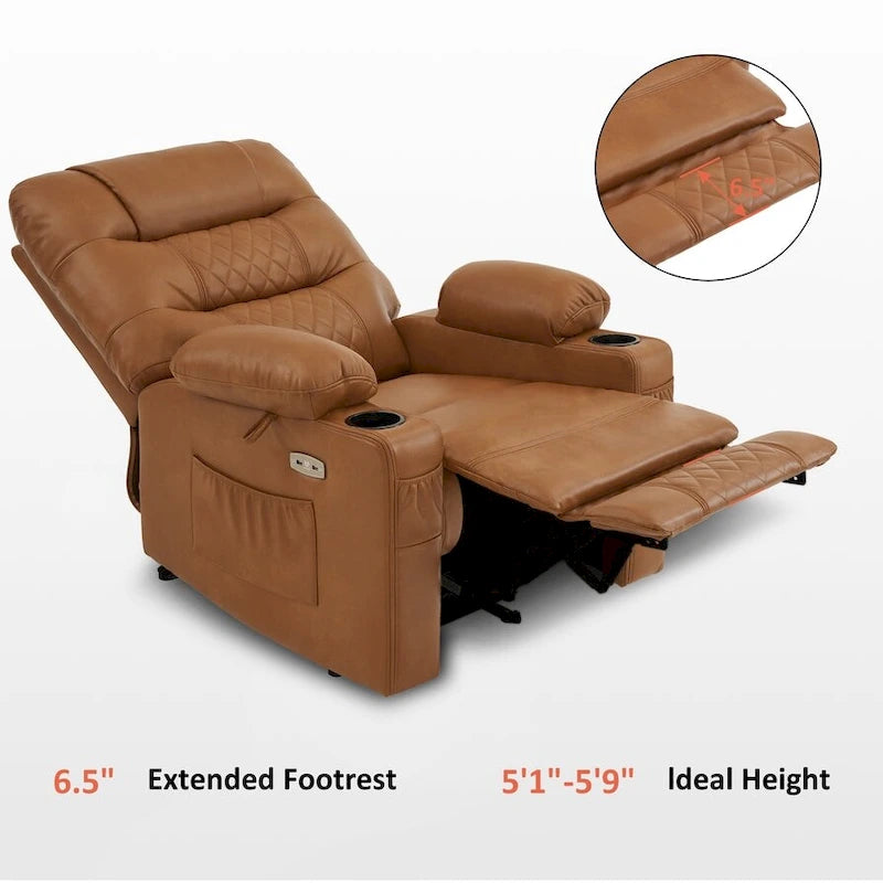 Power Lift Recliner Chair with Vibration Massage & Heat, Extendable Footrest, Supports 320 lbs, Breathable Leather