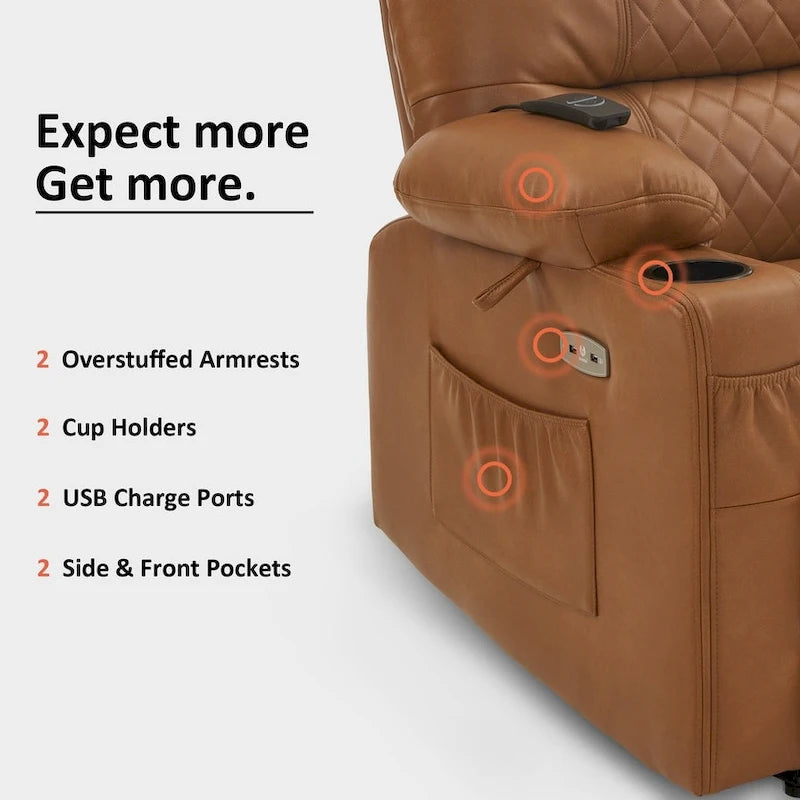 Power Lift Recliner Chair with Vibration Massage & Heat, Extendable Footrest, Supports 320 lbs, Breathable Leather