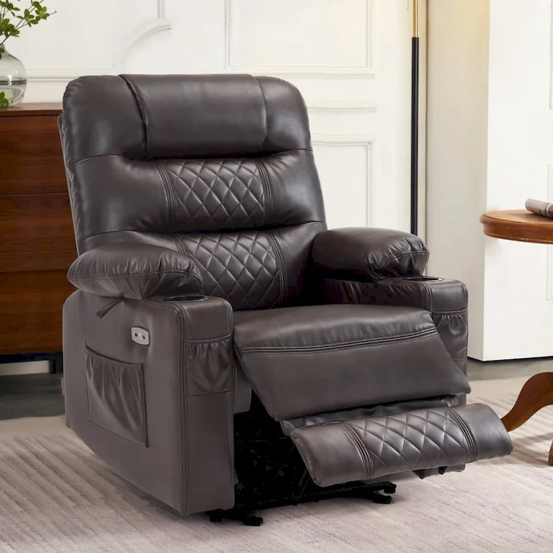 Power Lift Recliner Chair with Vibration Massage & Heat, Extendable Footrest, Supports 320 lbs, Breathable Leather