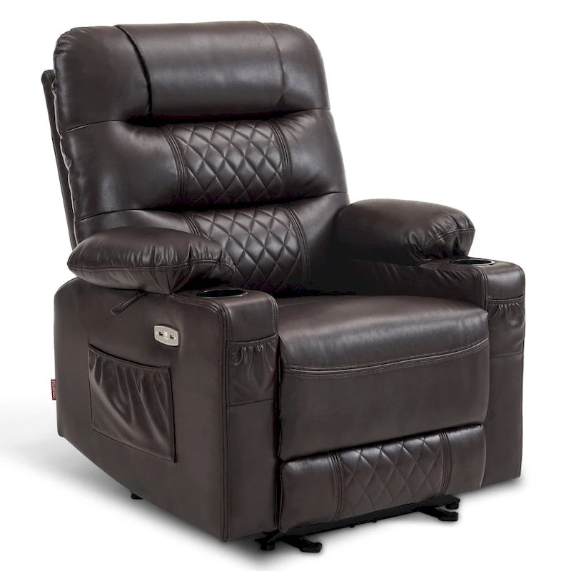 Power Lift Recliner Chair with Vibration Massage & Heat, Extendable Footrest, Supports 320 lbs, Breathable Leather