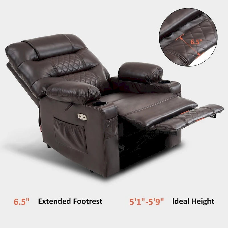 Power Lift Recliner Chair with Vibration Massage & Heat, Extendable Footrest, Supports 320 lbs, Breathable Leather