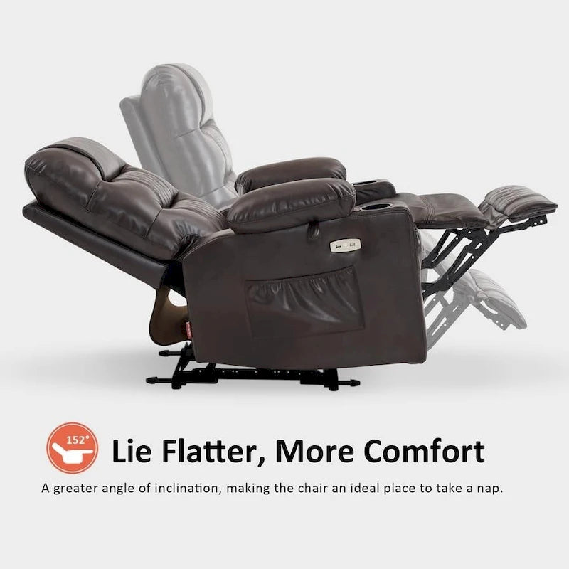 Power Lift Recliner Chair with Vibration Massage & Heat, Extendable Footrest, Supports 320 lbs, Breathable Leather