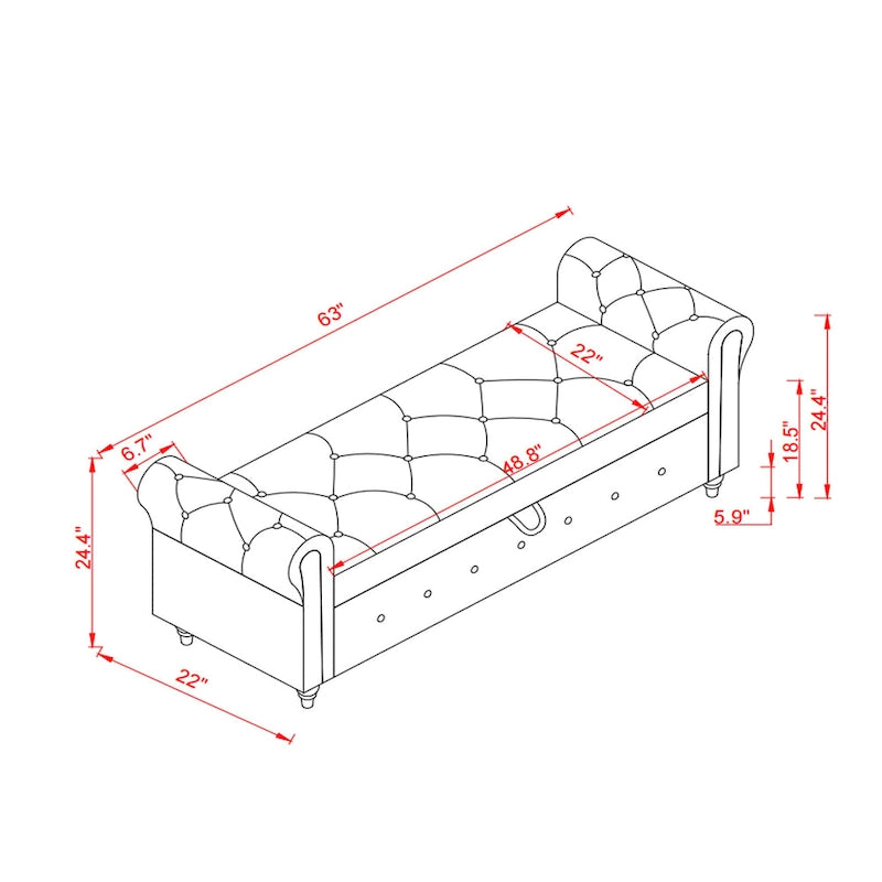 63 Modern Entryway Bench Bed Bench Storage Bench with Rolled Arms
