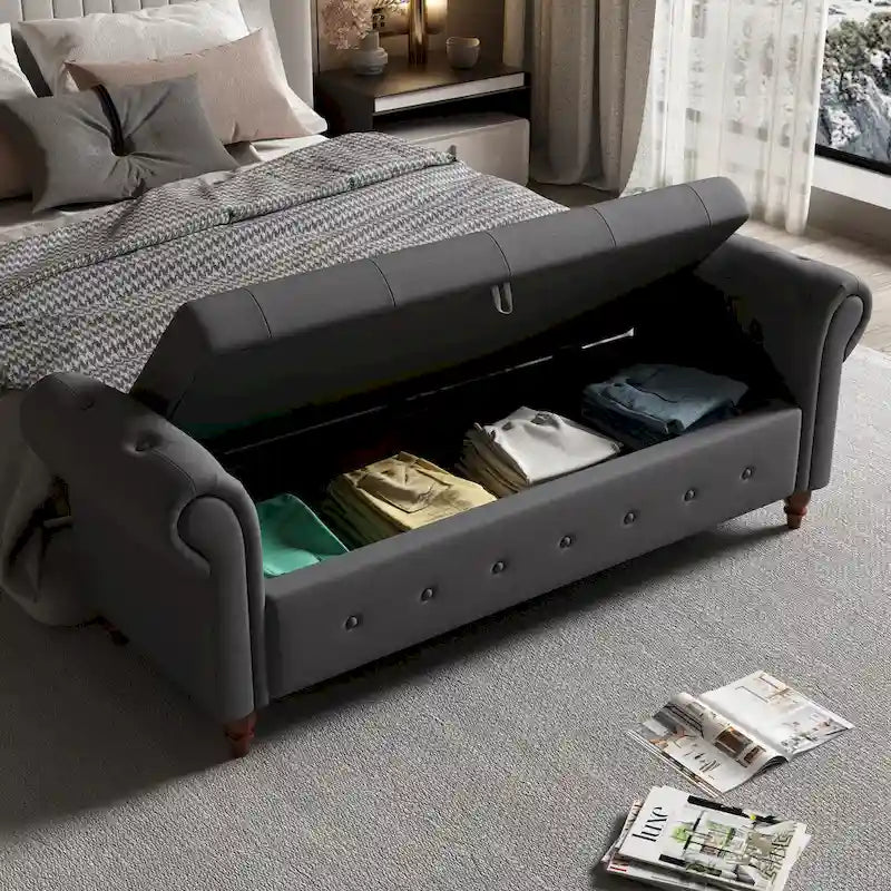 63 Modern Entryway Bench Bed Bench Storage Bench with Rolled Arms